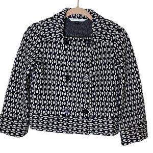 Diane von Furstenberg Jacquard Cropped Jacket 4 Black White Textured
